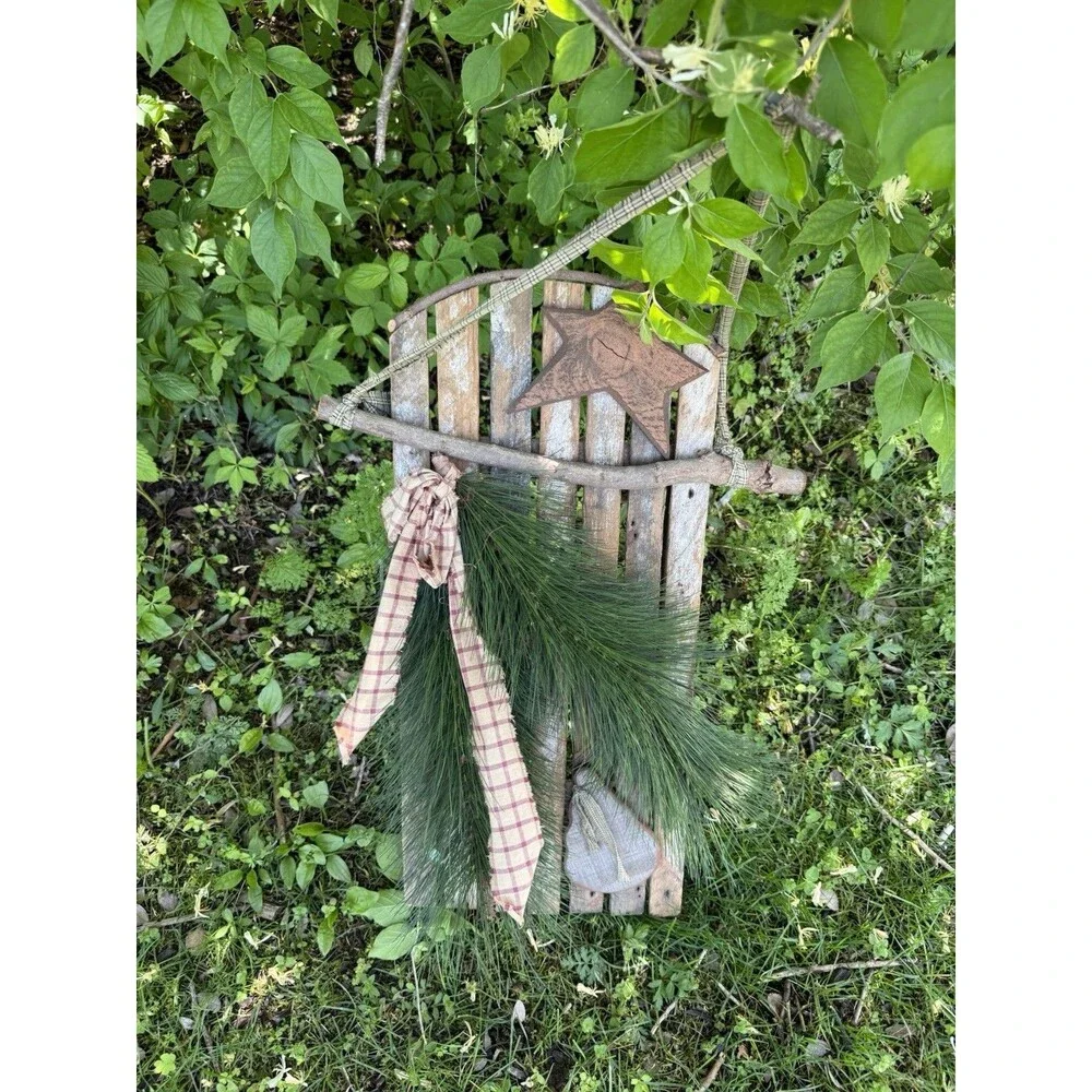 VTG primitive rustic christmas Slid Decoration 2 feet H, 11” long, 2” depth